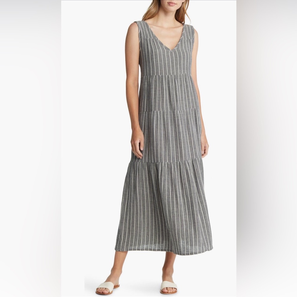 Marine Layer Corinne Stripe Tiered Cotton Gauze Maxi Dress XL